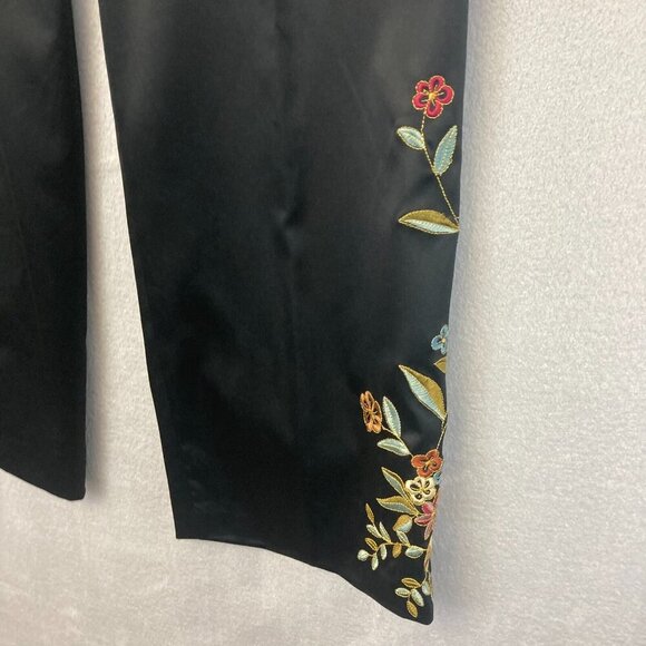 Y2K Spenser Jeremy 16W Black Satin Floral Embroidered Wide Leg Dress Pants Boho - Picture 10 of 15